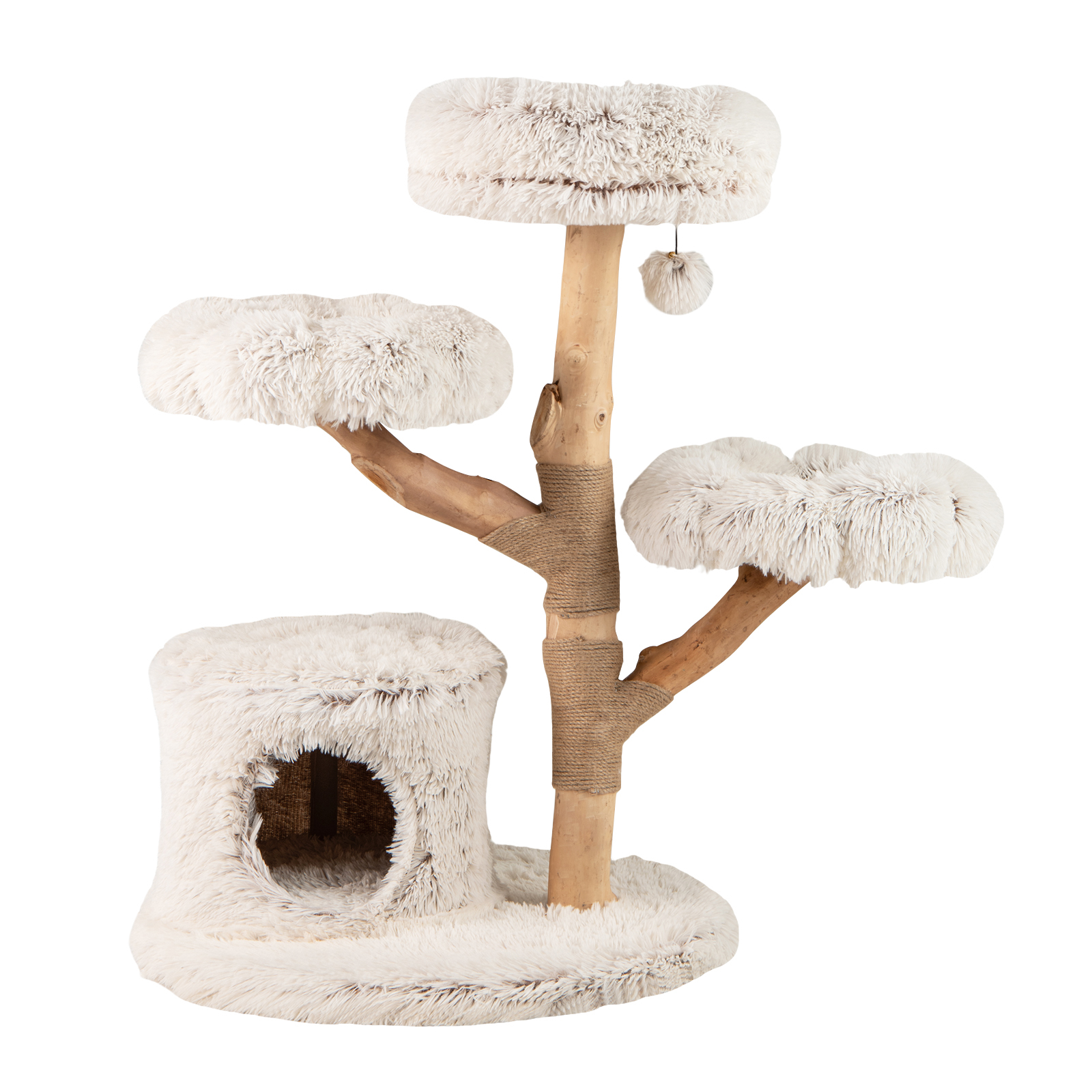 Image of Modern Cat Tree, 102 Cm Tall Branch Kitten Tower With Condo, 2 Flower Platforms, Perch, Natural Jute Scratching Post, Dangling Ball, Multi-level Christmas Kitten And Cat