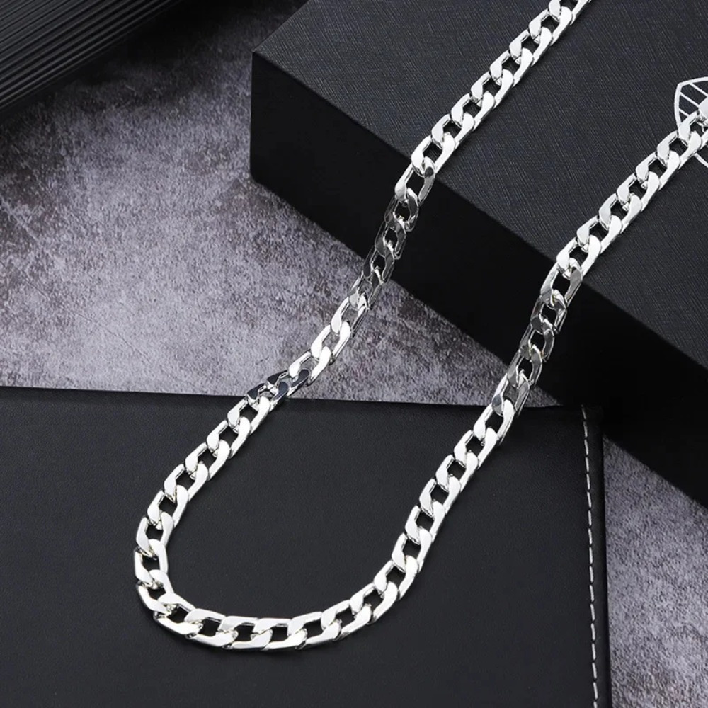 

1pc 925 Sterling Silvery Width 4mm Side Chain Necklace For Men, Fashion Simple Chain Wedding Christmas Gift Jewelry