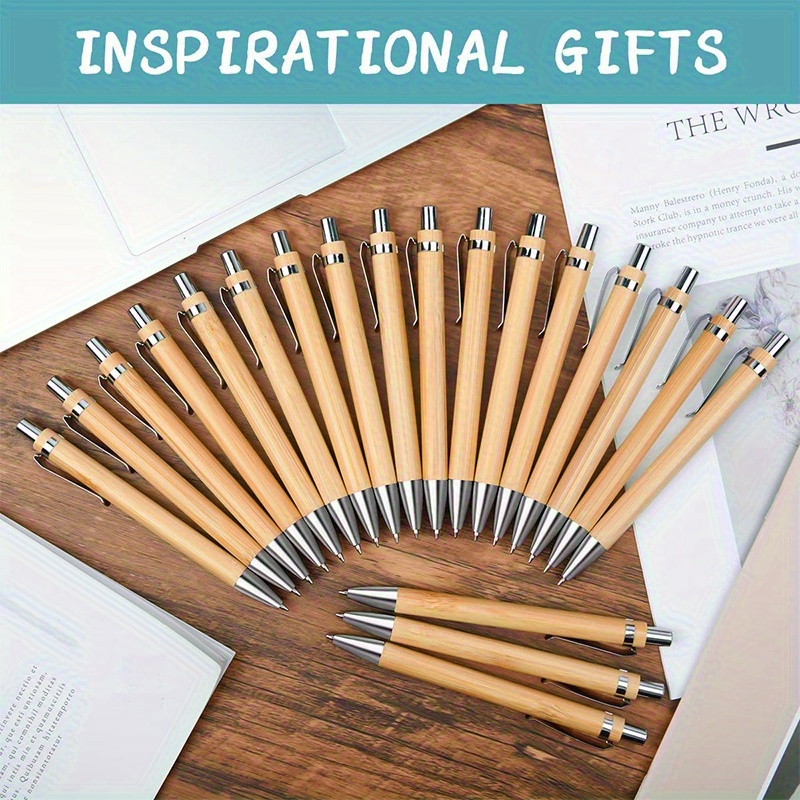 100pcs of bamboo wood ballpoint pens 1 0mm medium thickness retractable round body black ink suitable for office and school stationery writing Product details 3