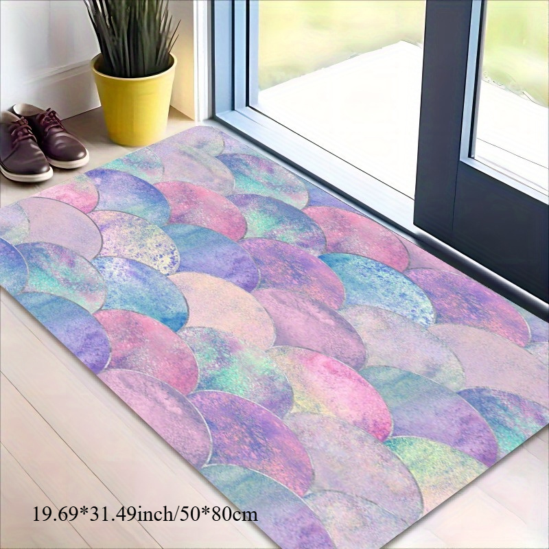 TEMU Mermaid Scale Pattern Mat - Non-slip, Machine Washable Entrance & Bedroom , Colorful, Home Accessories
