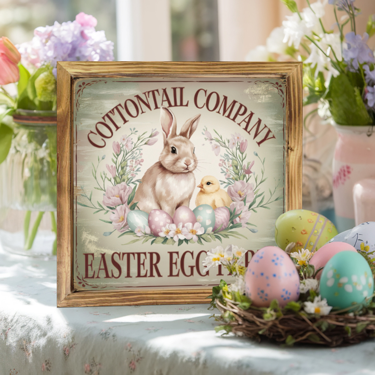 

Rustic Farmhouse Easter Egg Wooden Sign - 8x8 Inch Vintage For Home Decor, Bedroom, Kitchen, Bathroom, Office & Living Room - Ideal Housewarming Gift