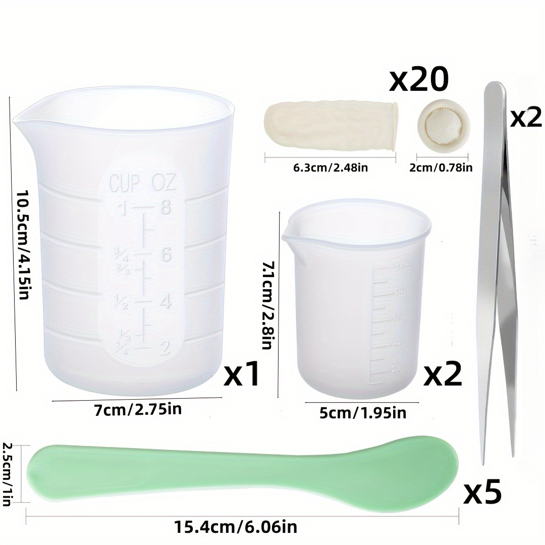 Image of 30pcs Resin Silicone Measuring Cup Set, Silicone Crafts, Epoxy Resin, Casting Molds, Jewelry Making, With Spoons, Finger Cots, Tweezers