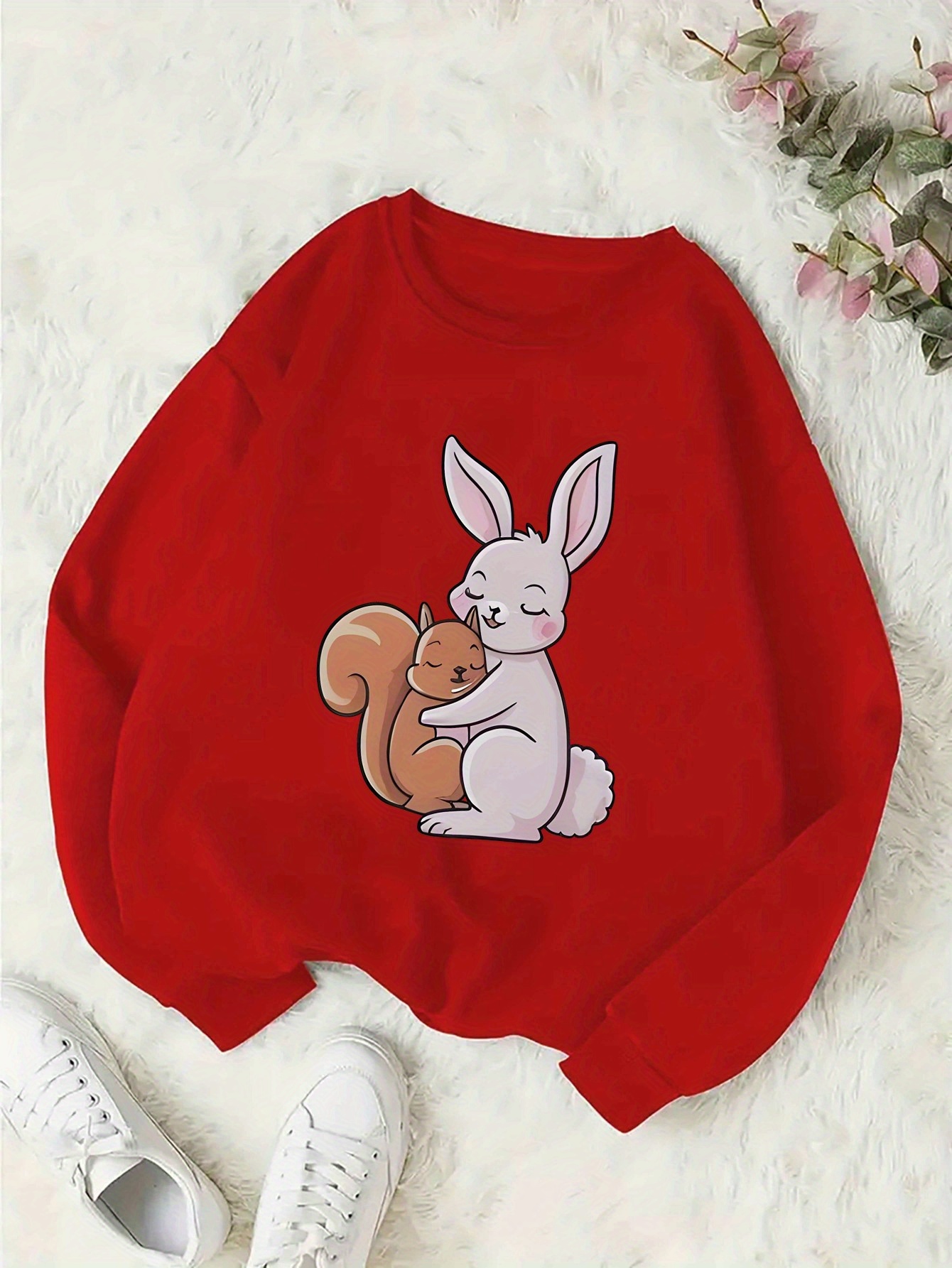 Süßes Kaninchen-Sweatshirt Für Mädchen - Baumwolle, Lockere Passform