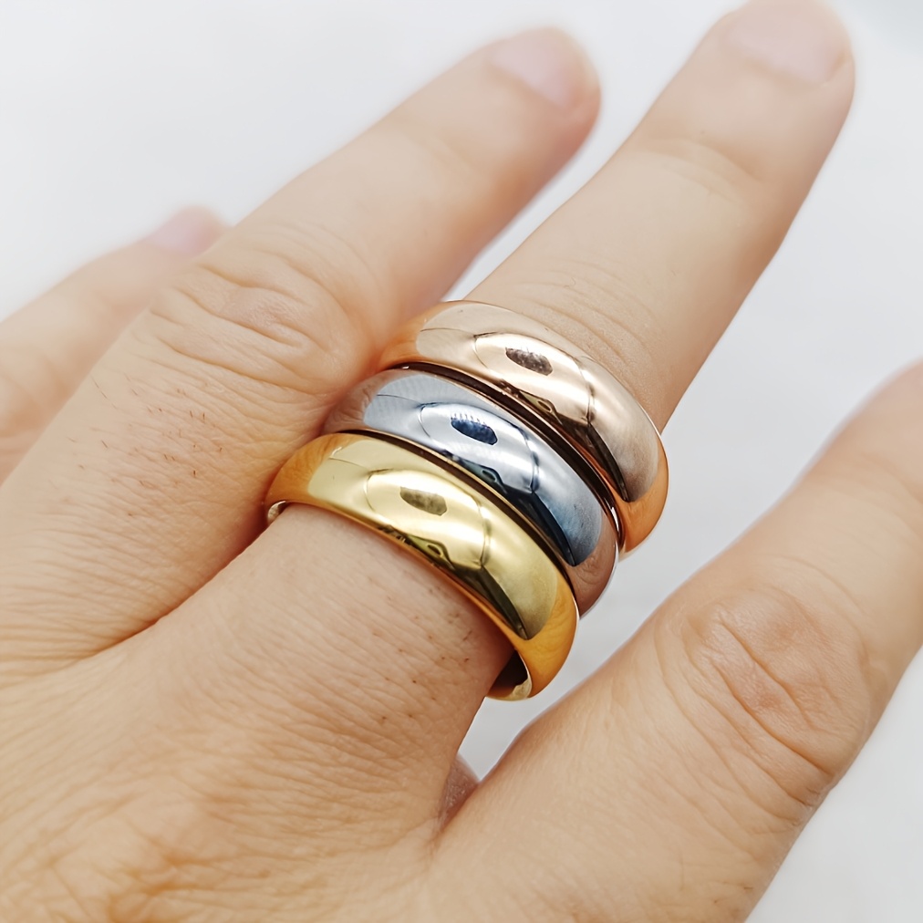 3pc Unisex Tungsten Steel Rings Set, Rose Gold & Silver