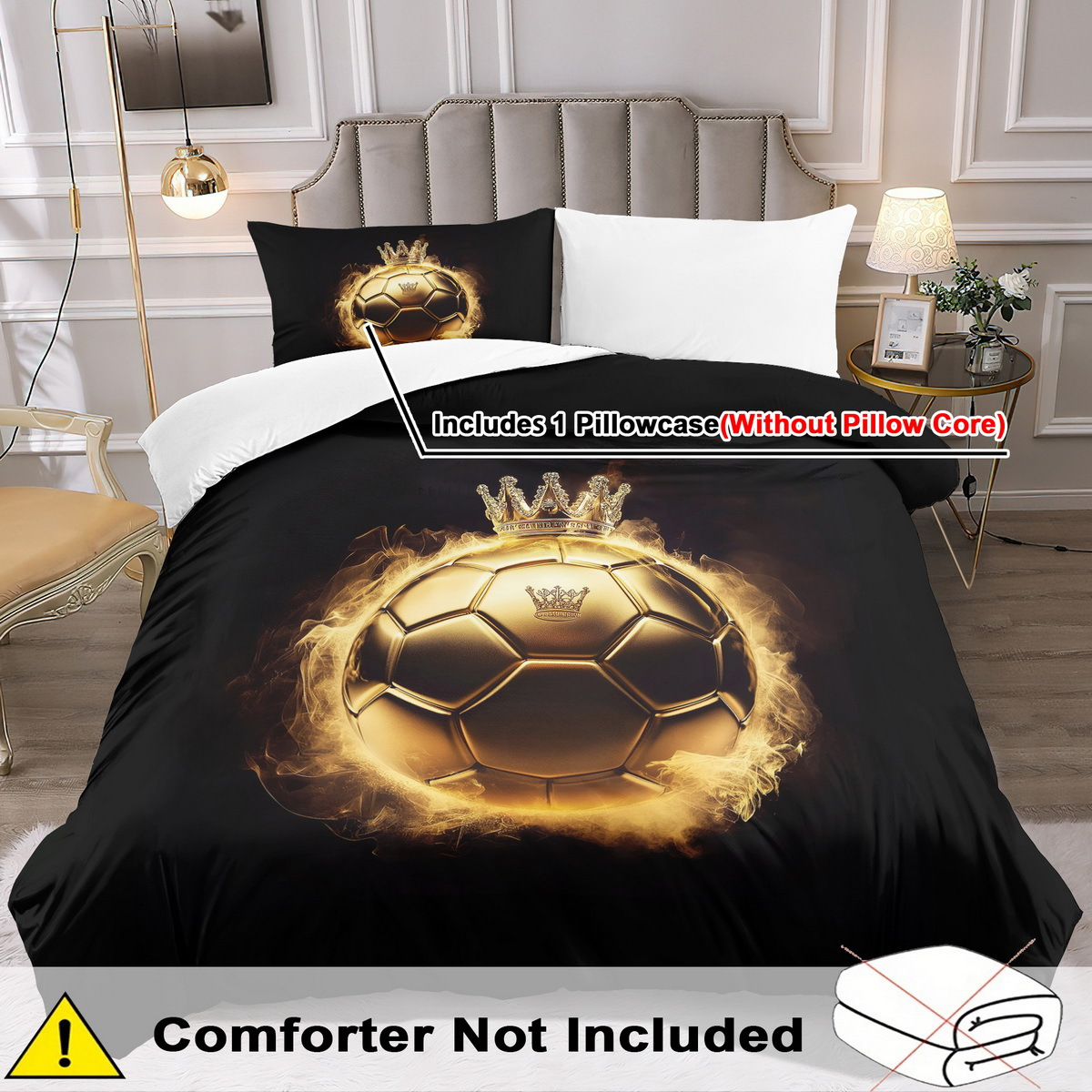 TEMU Theme Duvet Cover Set - 2/3pcs, Soft Comfortable Breathable Sport Print Bedding, Soccer Pattern Comforter Cover Set, 100% Polyester Machine