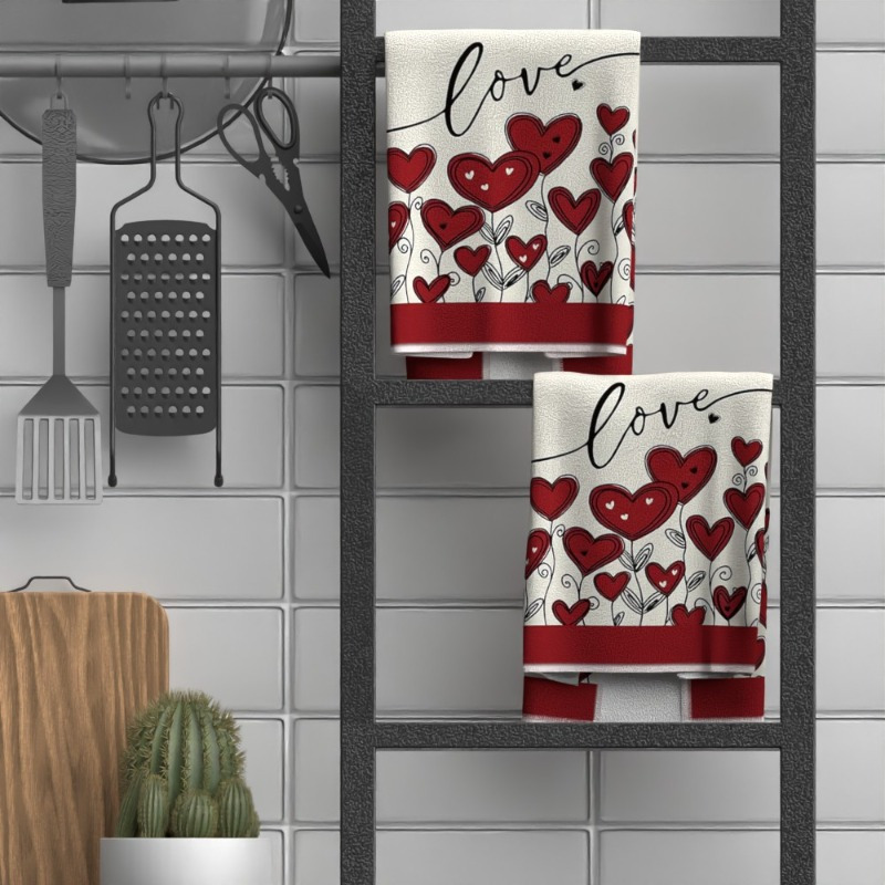 

2-pack Towels, 18x26 Inches, Soft Polyester, Multipurpose Kitchen/bathroom/gym Towel, 's Day Gift, Decorative Heart Pattern, Love-themed Anniversary Present For Couples, W9