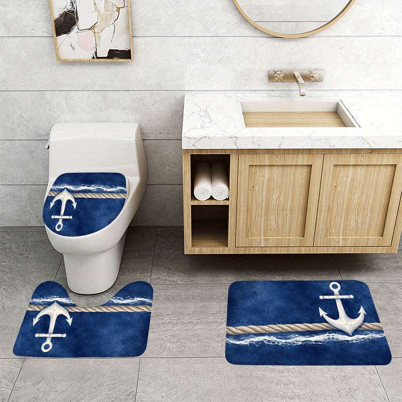 TEMU 3 tapis de toilette nautiques à avec cordes et océaniques en flanelle antidérapante, tapis de bain absorbants et lavables pour la décoration de