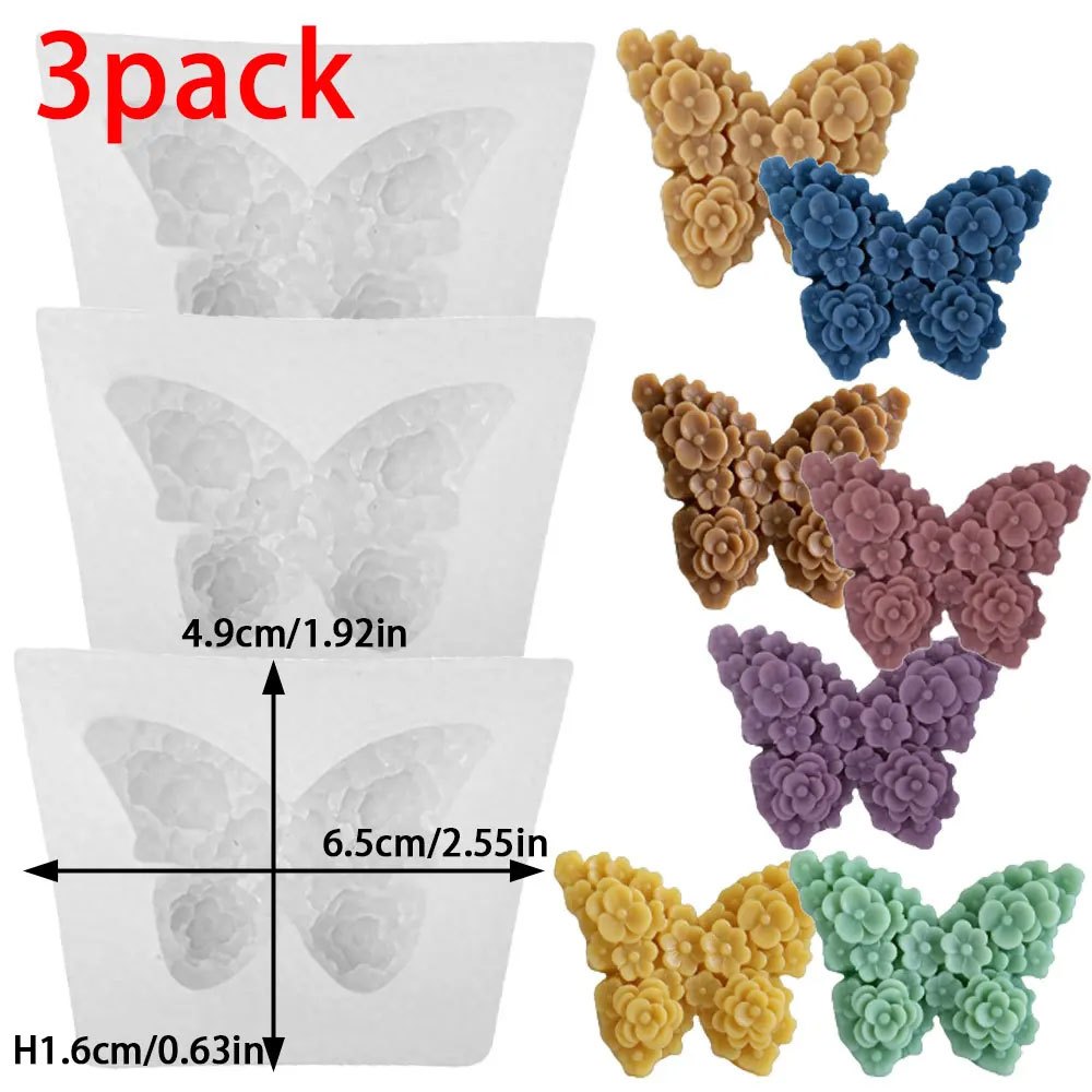 TEMU 3pack Flower Scented Candle Silicone Mould Diy Relief Flower Animal Making Creative Resin Soap Home Decor Insect Shape Metal Casting Molds