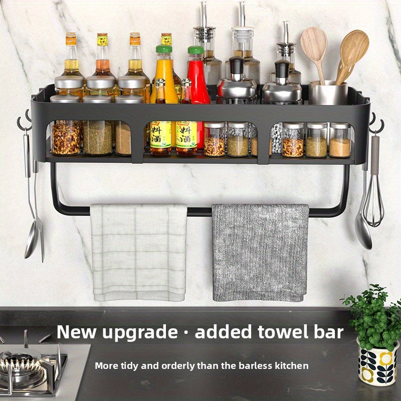 TEMU 1 30cm/11.8inch Long Wall-mounted Kitchen Shelf, No Drilling Required, Multi-functional Spice Organizer, Bathroom Wall-mounted Single Or