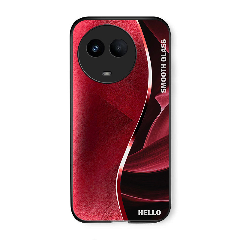 TEMU Сумісний з Realme 11x 11 5G, 1 Червоний Фон Металеві Криві Літери Висококласний Бізнес Чохол для Телефону, Скляний Твердий Чохол, Стильний