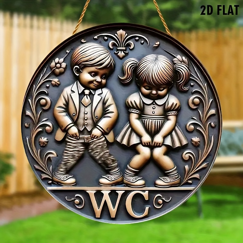 TEMU 2d Flat, 2d Flat Piece, 1 Item, Round Wooden Wall Hanging With A Boy And Girl, Floral And Starry Sky Pattern, Suitable For Bedroom, Living Room,