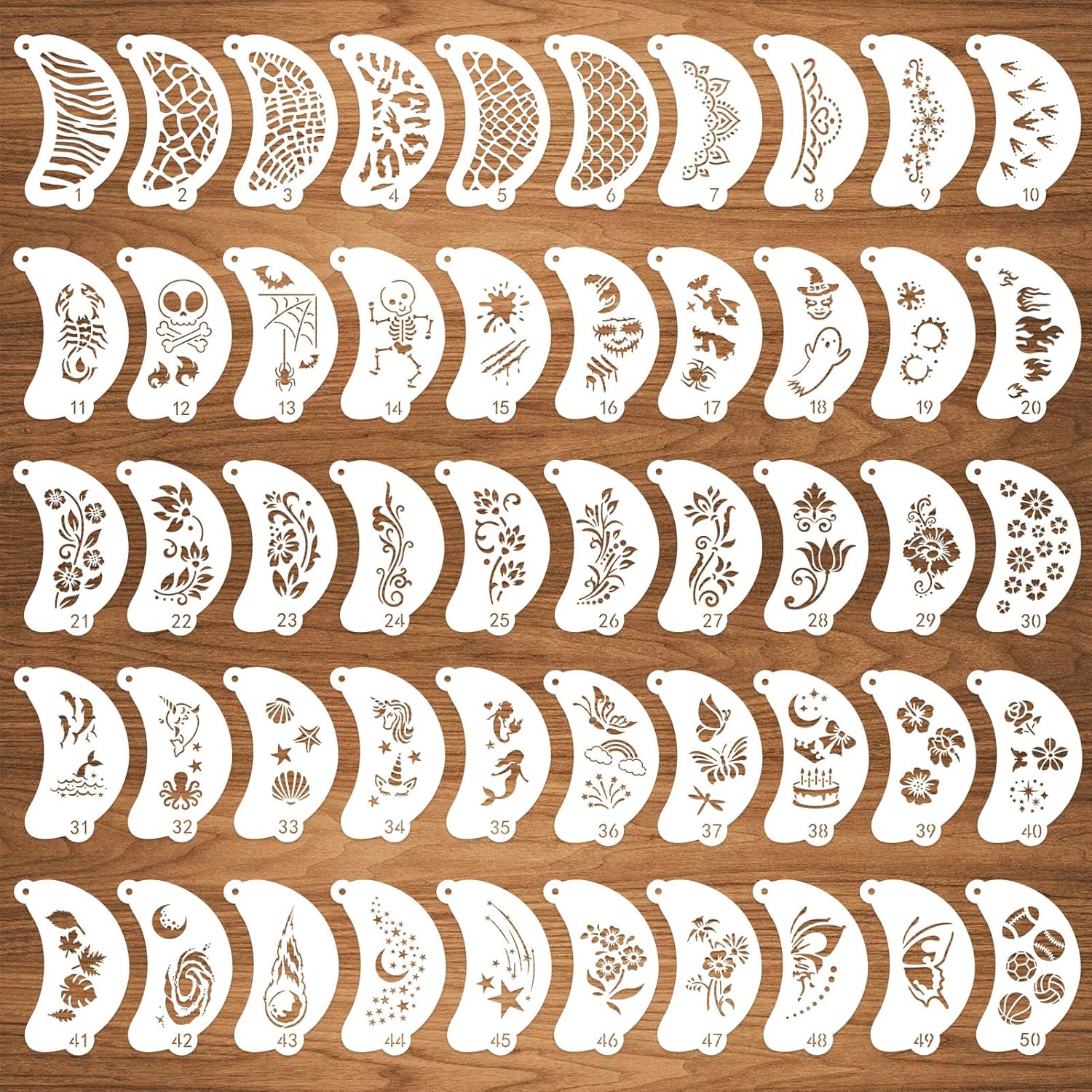 E-shop 50 Gesichtsmalvorlagen, Körper- und Gesichtsmaldesigns, geeignet für Halloween- und Weihnachtsfeier-Kunst, hergestellt aus waschbarem und