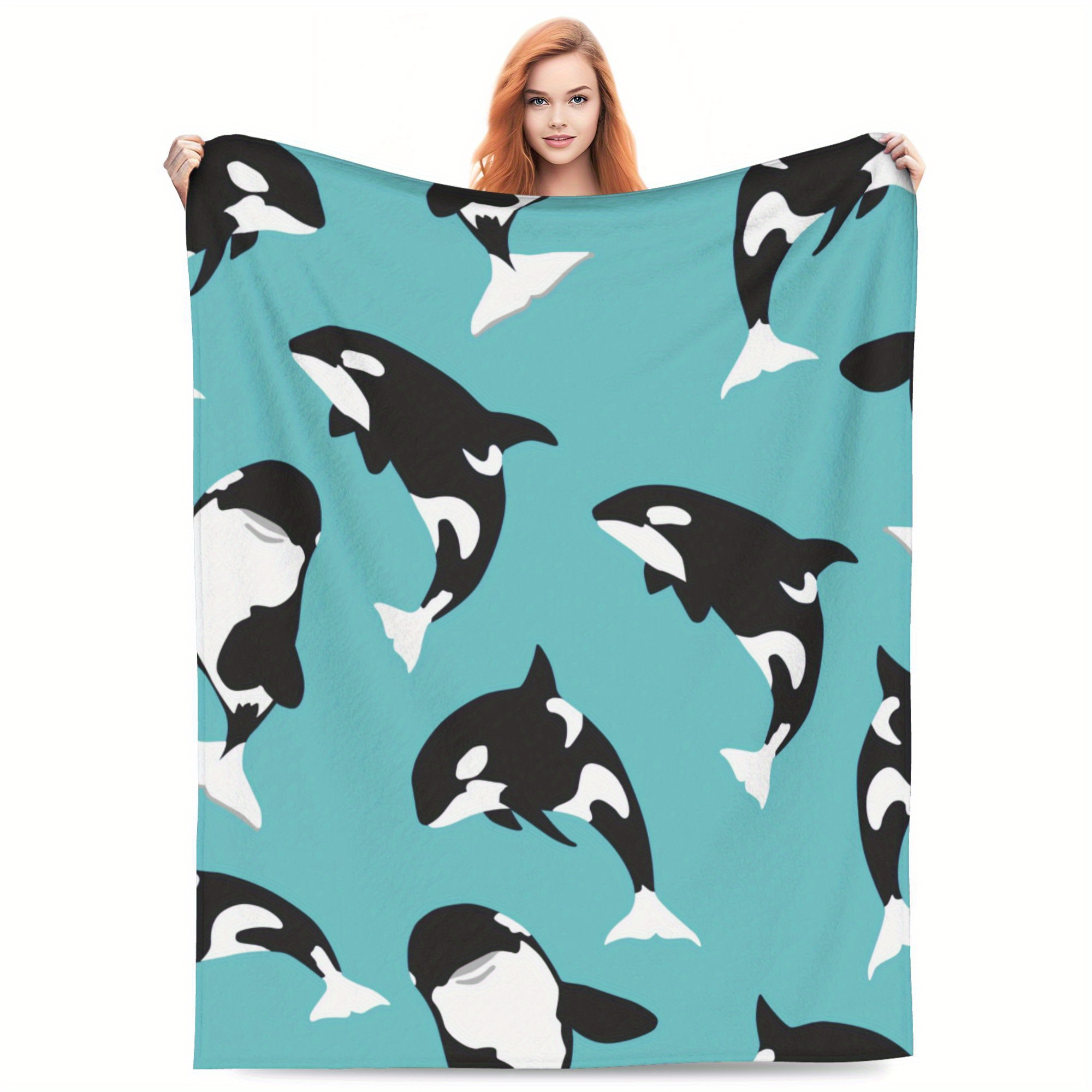 

Cozy Killer Whale Flannel Throw Blanket - Soft, Warm & For Sofa, Bed, Travel, Camping & More - Perfect Gift For Family & Friends, Digital Printing, Office, Chair