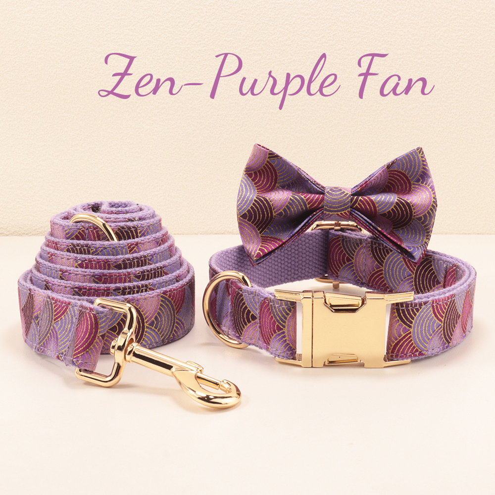 Floral Style Multi-Colored Dog Collar and Bow Leash Set