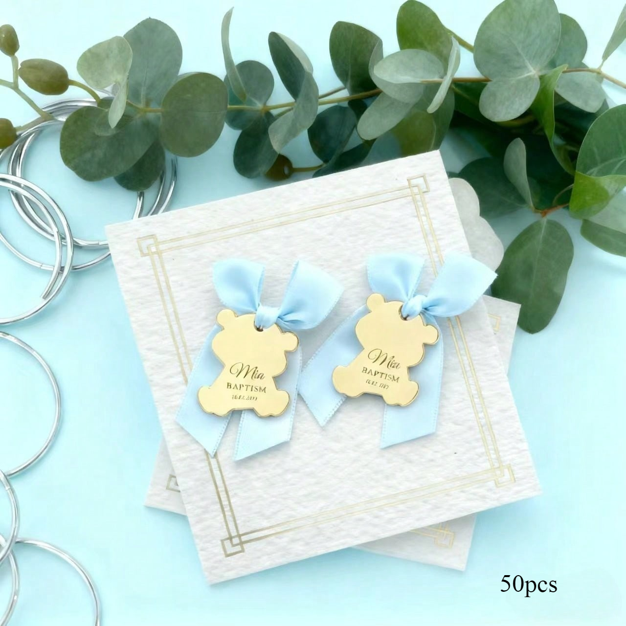 TEMU Personalized Name/date Teddy Mirror - Acrylic Baby Shower Christening Gift With & Ribbon Accent - For Weddings, Birthdays, Decor - Personalized