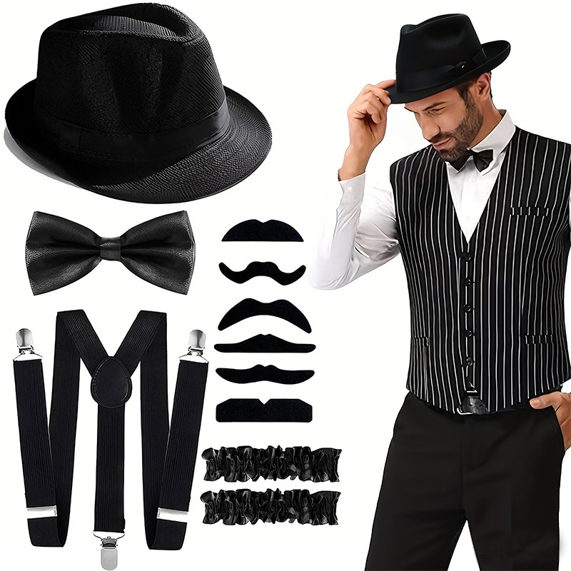 TEMU Vêtements pour Hommes des Années 1920, Tenue des Années Folles pour Hommes, des Nuits de Harlem, Ensemble d'Accessoires Gatsby pour Hommes