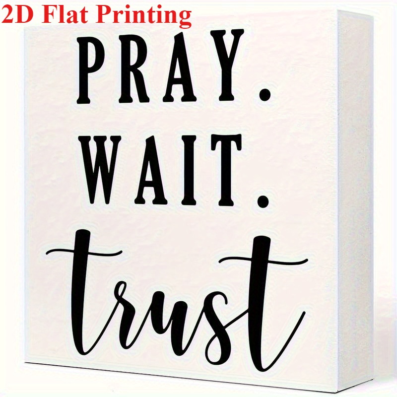 TEMU 2d Flat, Pray Wait Inspirational Pvc Sign - Christian Faith Home Office Desk Decor, Art Motivational Gift For Family & , No Electricity Needed,