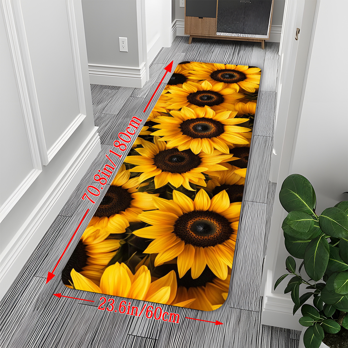 TEMU 1pc Spring Sunflower Runner Carpet, 1.0 Cm Thick With Non-slip Backing, In Multiple Colors, Suitable For Bathroom Mats, Hallway Runners, Bedside