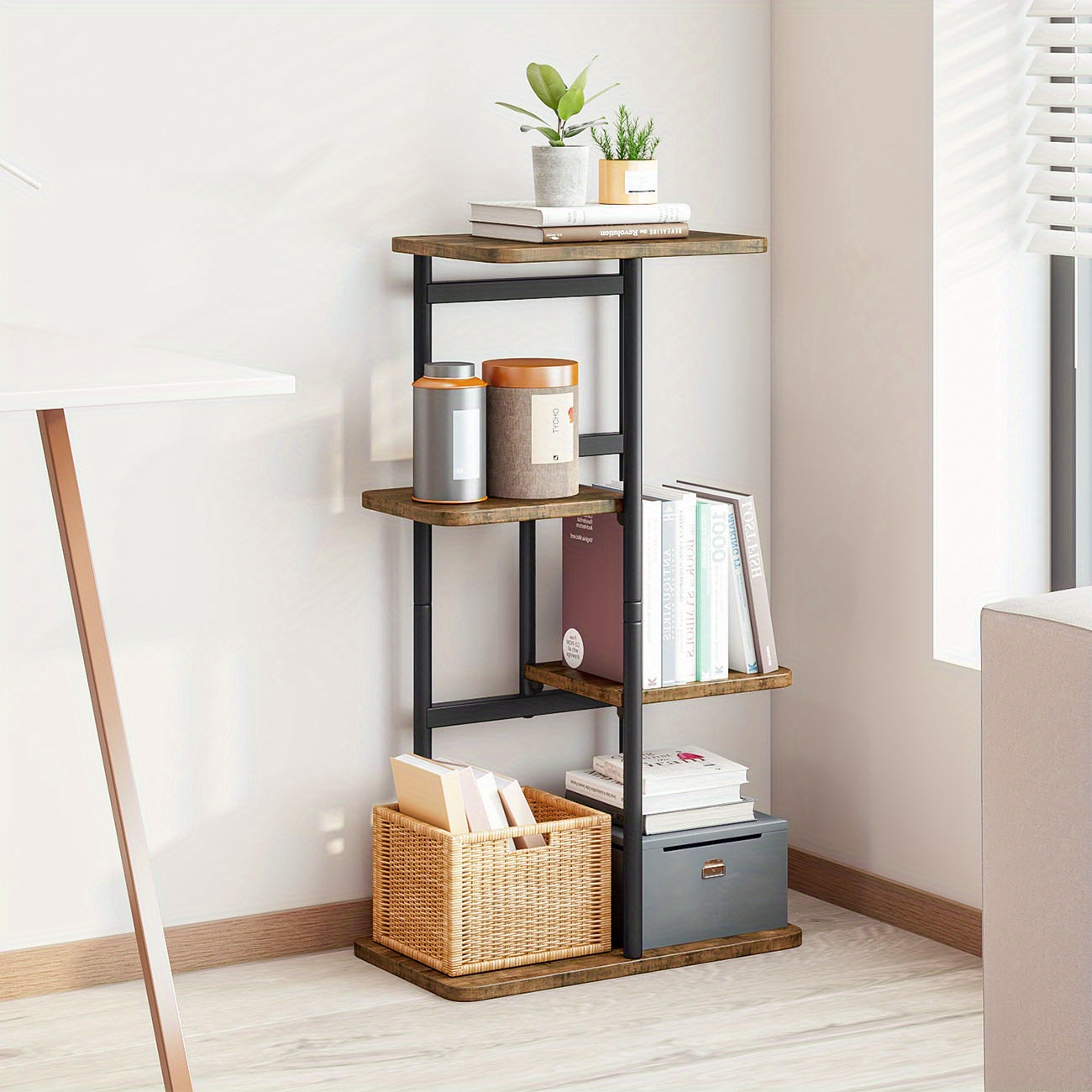 4-tier Bookshelf Indoor Storage Display Rack For Living Room, Bedroom And Office