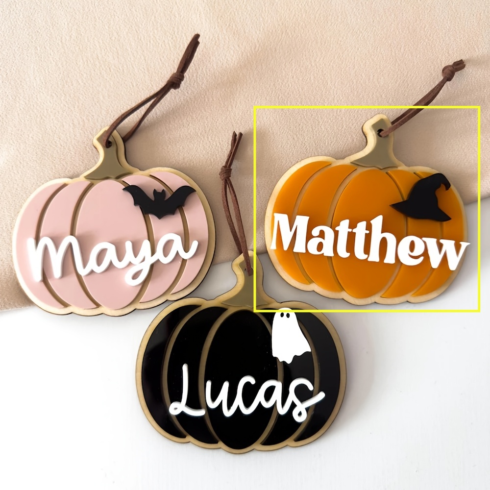 TEMU 2d Flat, Personalized Custom Cute Pumpkin Acrylic Halloween Holiday Ornament, Symbol Bat Symbol Pumpkin Pendant, Personalized Name Halloween