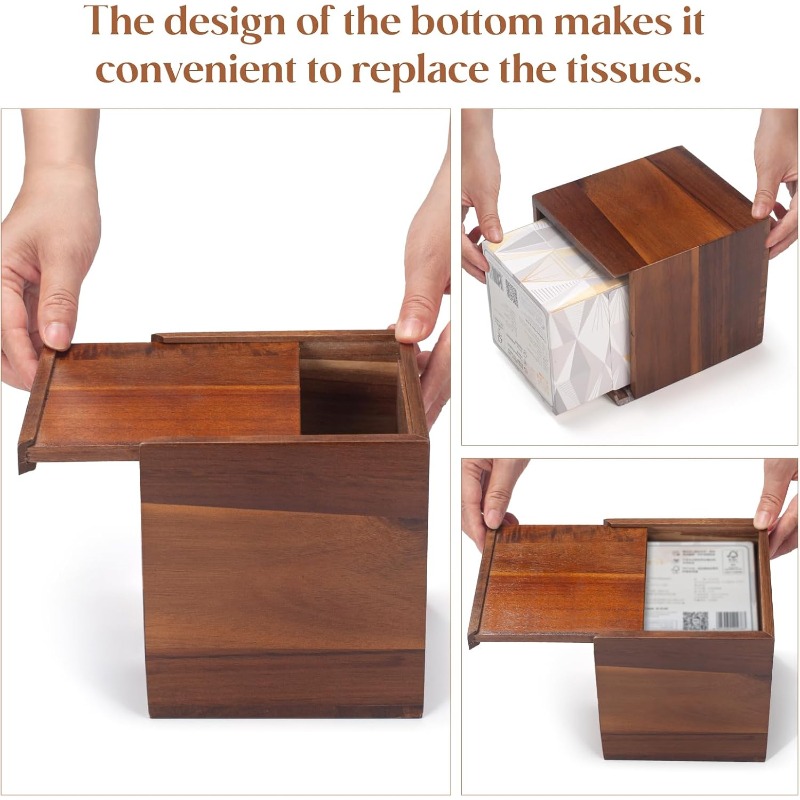 acacia wood tissue box cover square wooden tissue holder for bathroom living room dining table decorative cube facial tissue box cover 5. 3 x 5. 3 x 5. 9 inches Product details 6