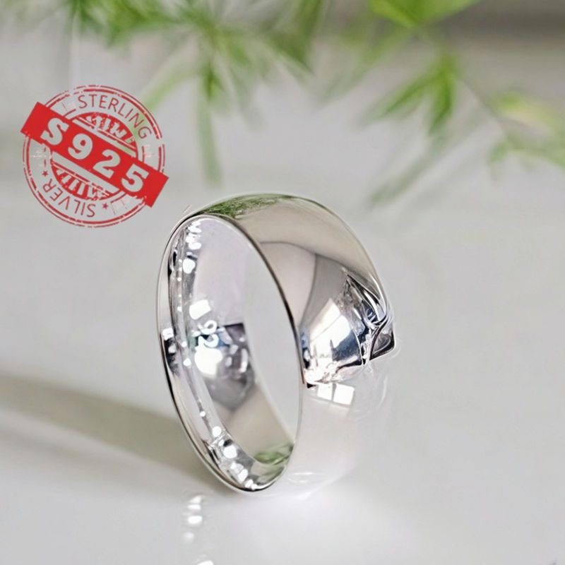 TEMU Classic 925 Ring - 8mm Curved, Simple Elegant Design Suitable For And Occasions, Unisex