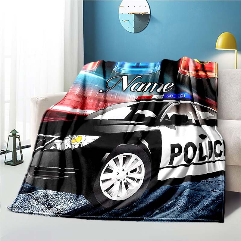 

[1pc Customizable Police Car Blanket] Customizable Police Throw Blanket, Soft Polyester Knit, , Lightweight Warm, With Decorative Cover For Sofa, Bed, Camping, For Gift