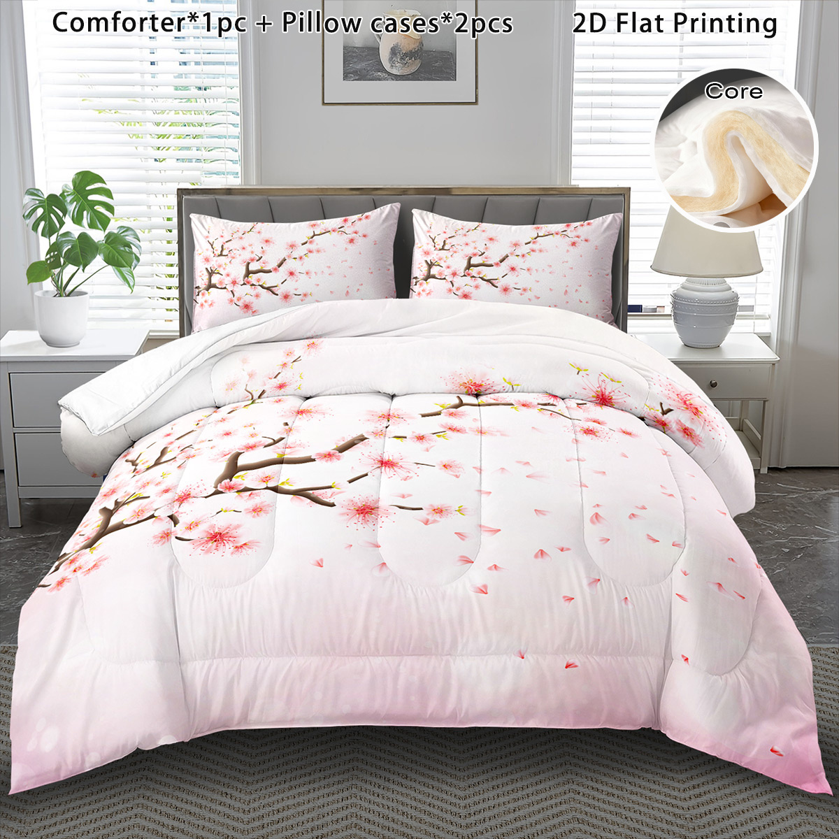 TEMU 3pcs Comforter Set For Winter Cherry Comforter Set Cartoon Boho Soft Bedding Halloween Gift Quilt Cute Christmas Room Decor Autumn Winter Quilt