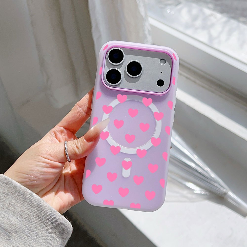 TEMU Phone Case: Pink Heart Pattern 2026 New Style Jelly Phone Case For Iphone 17 Pro Max/16 Pro/15/ 14 Plus Compatible With Magsafe 13 For Men And