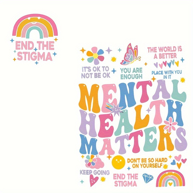 Image of 2-pack Mental Health Awareness Iron-on Transfer Transfer Patch Suitable For T-shirts, Jeans, Backpacks-washable Decorative Stickers With Positive Affirmation And Inspirational Quotes