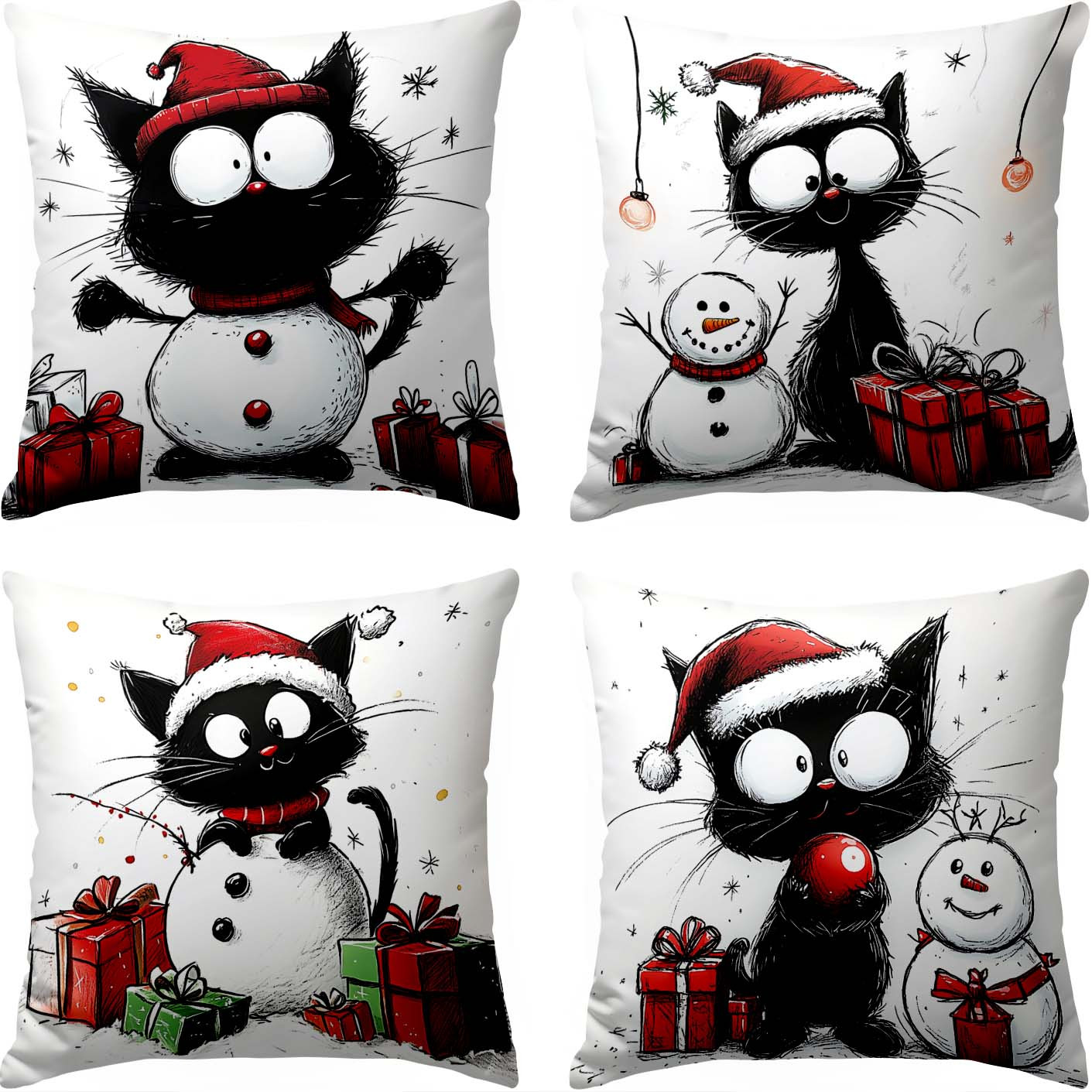 

4pcs Set Christmas , 18x18 - Zippered Cushion For Sofa & Bedroom Decor