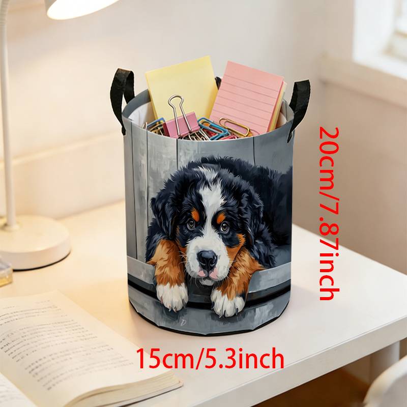 TEMU 1pc Mini Storage Basket, 2d Flat Printed Storage Basket, Printed With Cute Bernese Pattern, To Organize The Desktop, Practical Household Item,