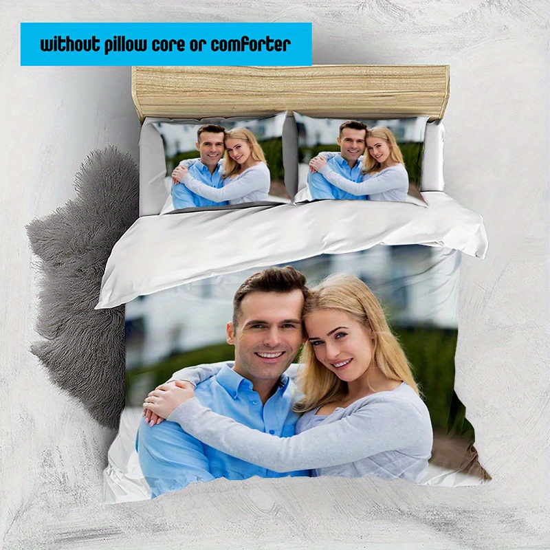 Image of Tailored Bedding With Your Photo, Featuring 1 Quilt Cover And 2 Pillowcases (insert Not Included), Perfect For Bedroom Decoration, Ideal For Birthday And Christmas Presents