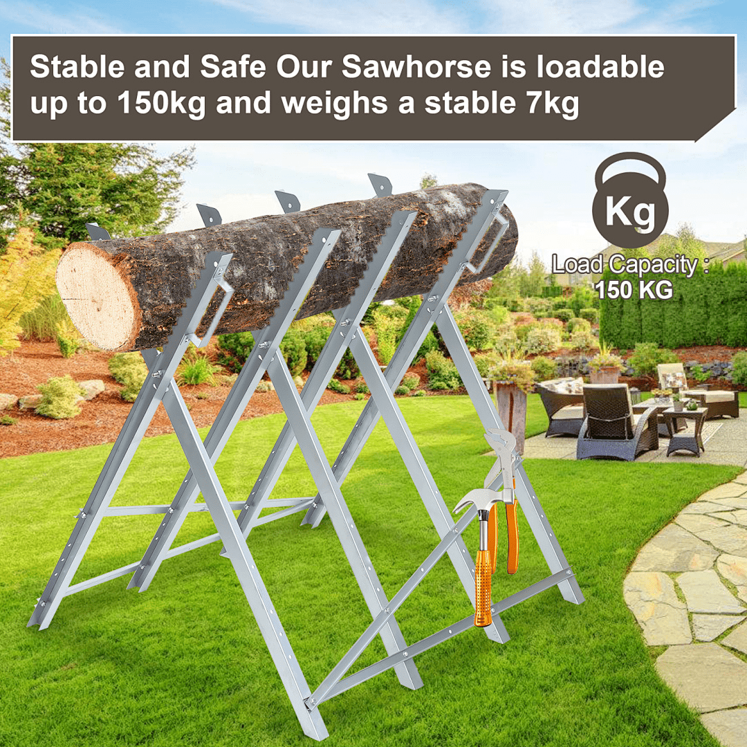   load capacity 150kg galvanized metal steel firewood holder firewood height adjustable support trestle for wood cutting saw frame sawing aid  