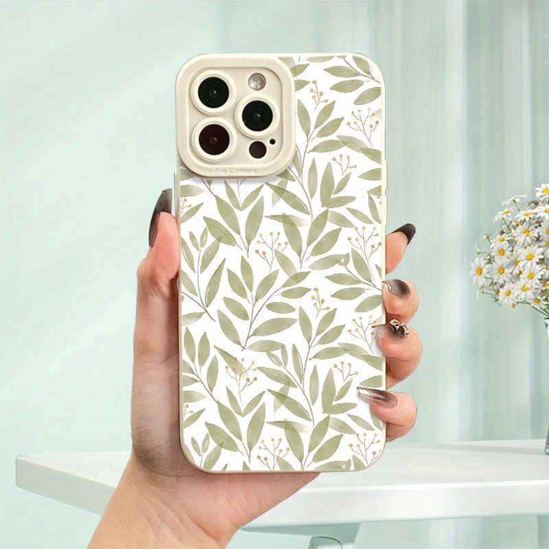 TEMU Protect Your Phone Soft Phone Case With Light Green Leaves Pattern Uv Printing Matte Phone Cover 360 Degree Full Protection For Iphone 11 12 13