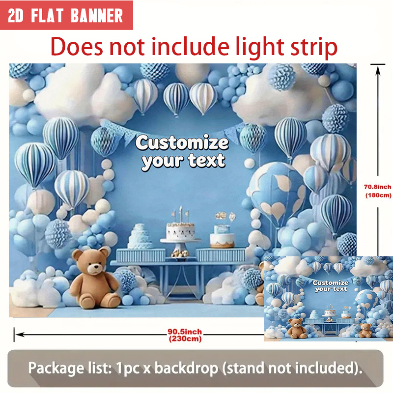 TEMU 2d Flat, 2d Flat - 2d Flat Banner, 1pc Shower Theme Party Backdrop With Custom Photo And Name Text, Blue Balloons And Clouds Design, Customize