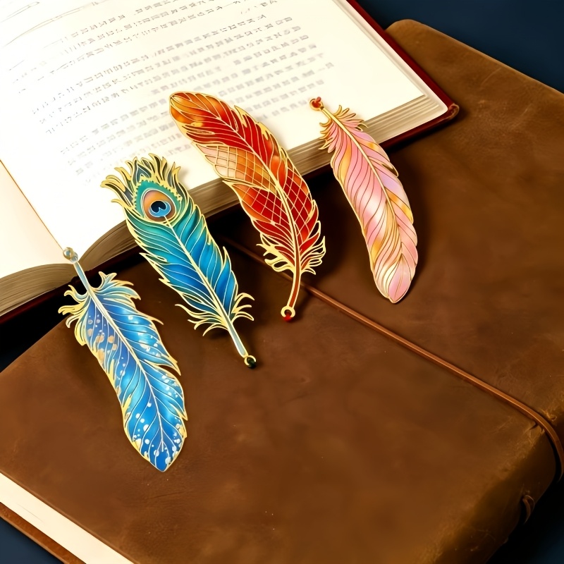 TEMU 4pcs Set Of Colorful Feather Bookmarks, 2d Flat Acrylic Reading Page Holders. Suitable For Women, Book Lovers, And Teachers. Classic Feather