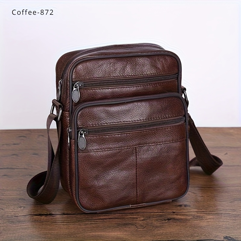TEMU 1pc Genuine Leather Shoulder Bag, Stylish And Versatile, Lightweight Luxury Business Commuter Crossbody Bag With Large Capacity, Multi-,