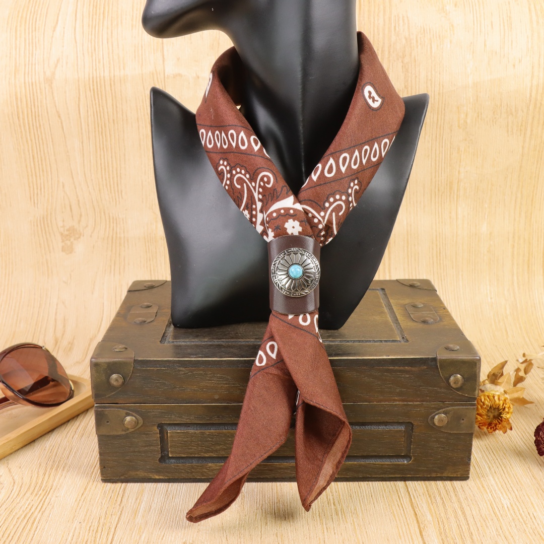 TEMU Men's Novelty Necktie | Scarf | Western Square Scarf Fashion Large Square Headscarf With Floral Brooch, Neck And Wrist All-use Scarf | Necktie