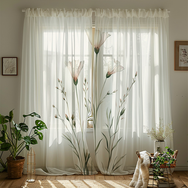 TEMU 2d Flat, 2pcs Curtains, 2d , Semi-sheer Curtains - , Printed Design - Modern Home Decor & Artistic Drapes - Suitable For - Machine Washable -