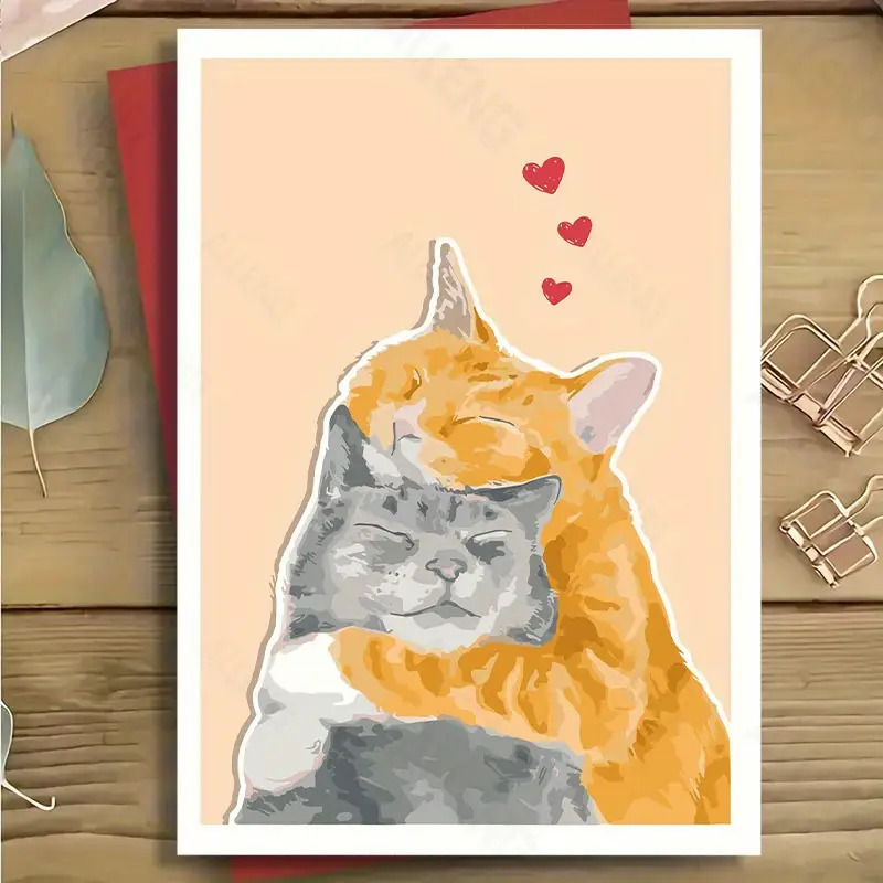 TEMU 귀여운 오렌지와 회색 고양이 애호가를 위한 발렌타인데이, 기념일, 어버이날, 이드 카드 - 하트를 안고 있는 사랑스러운 새끼고양이 - 그녀, 그에게, 부모님을 위한 완벽한 반려동물 애호가 선물 - 생일, 결혼식, 특별한 날 - 우아한 디자인