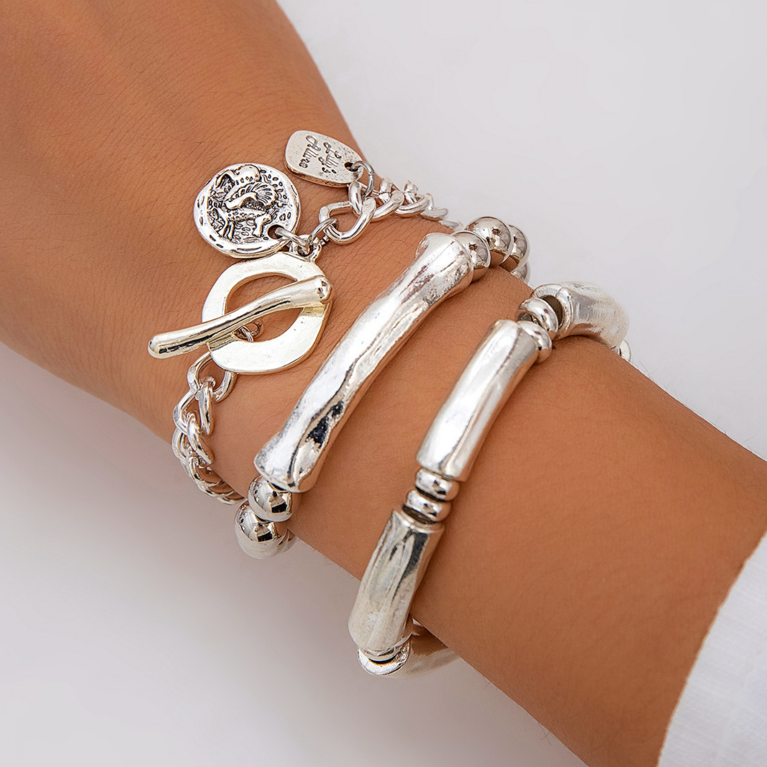 TEMU Silvery Bracelets For Women Chunky Bangles Set Silvery Stacked Bracelets For Any Occasion