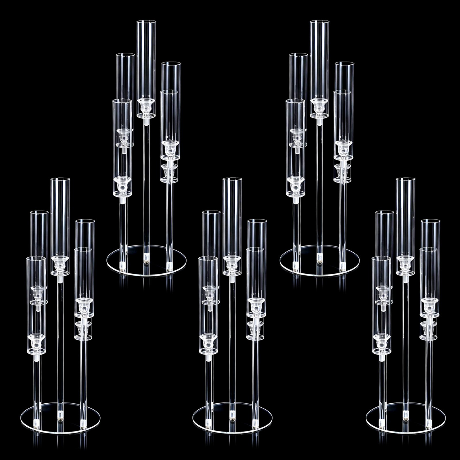 Image of Elegant 5-arm Clear Acrylic Candelabra Candle Holder Tall Modern Table Centerpiece For Dining Room Wedding Decor Vintage Display Candles Not Included