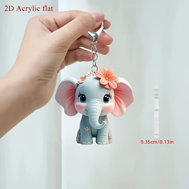 TEMU 2D Flaches Design - Acryl-Schlüsselanhänger mit einem niedlichen Elefanten im 2D-Flachdesign, für Rucksäcke, Autoschlüssel und als Geschenk für
