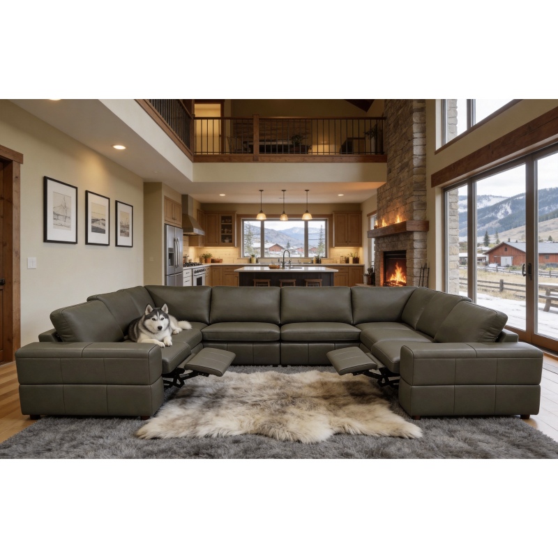 Premium Top-Grain Leather Reclining Sectional Sofa - 2 Recliners