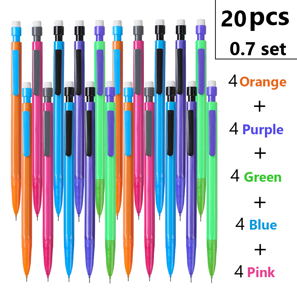 E-shop 20 Sets Neue Kreative Fünf-Farben-Mechanische Bleistifte, mit Schreibstärken 0,5/0,7 mm Radiergummis, Ideal für Büro, Skizzieren Malen,