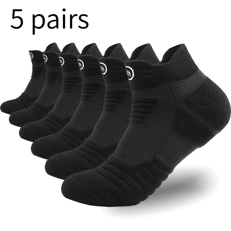 TEMU 5 Pairs Men's Spring Summer Autumn Colors Black, White, And Gray, Breathable Running Socks, Anti-wear Arch Support Low-cut Sports Socks