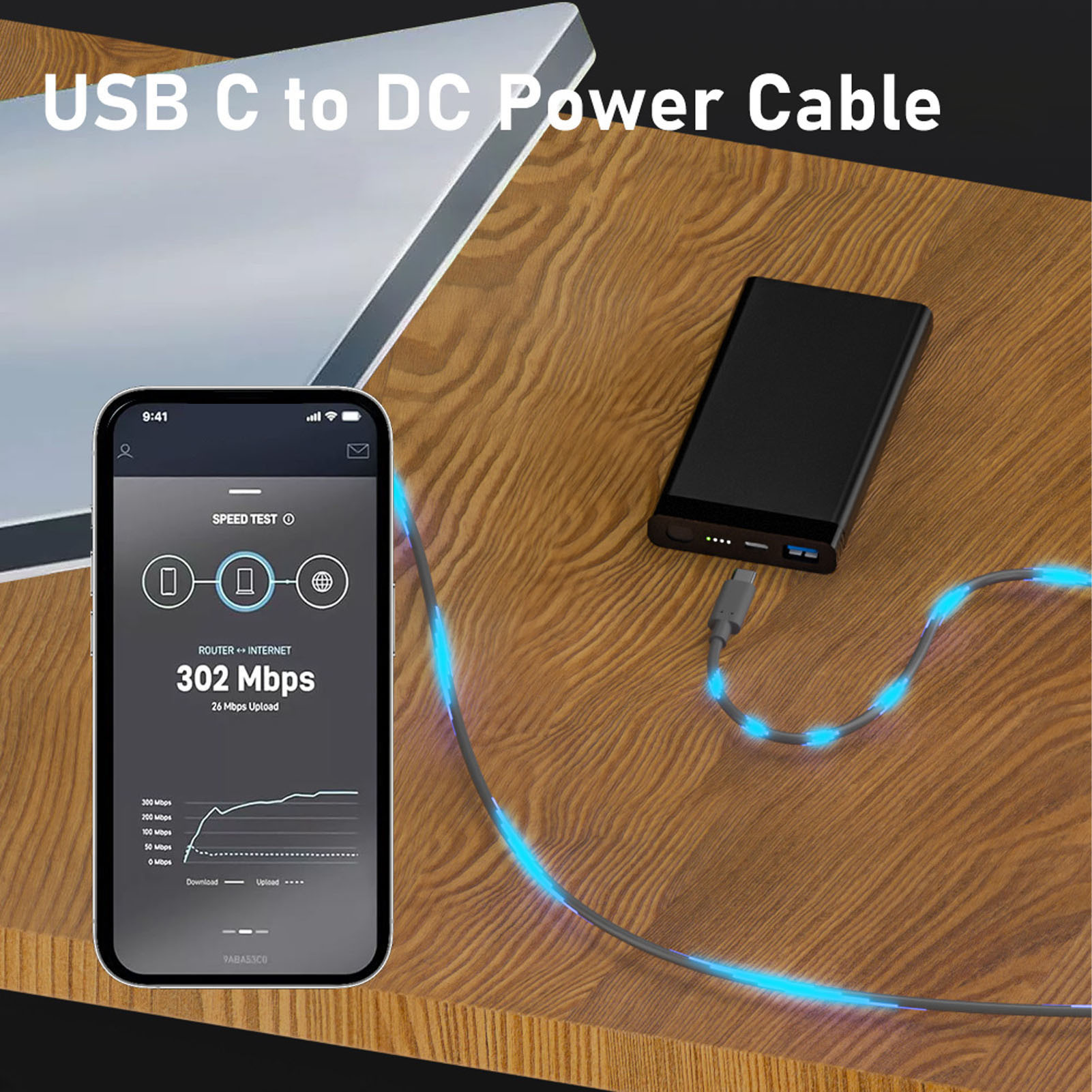 Câble d'alimentation portable USB Type-C vers DC avec extension optionnelle de 3 ou 5 mètres, compatible avec les power banks 100W et chargeurs PD, conçu pour Starlink Mini
