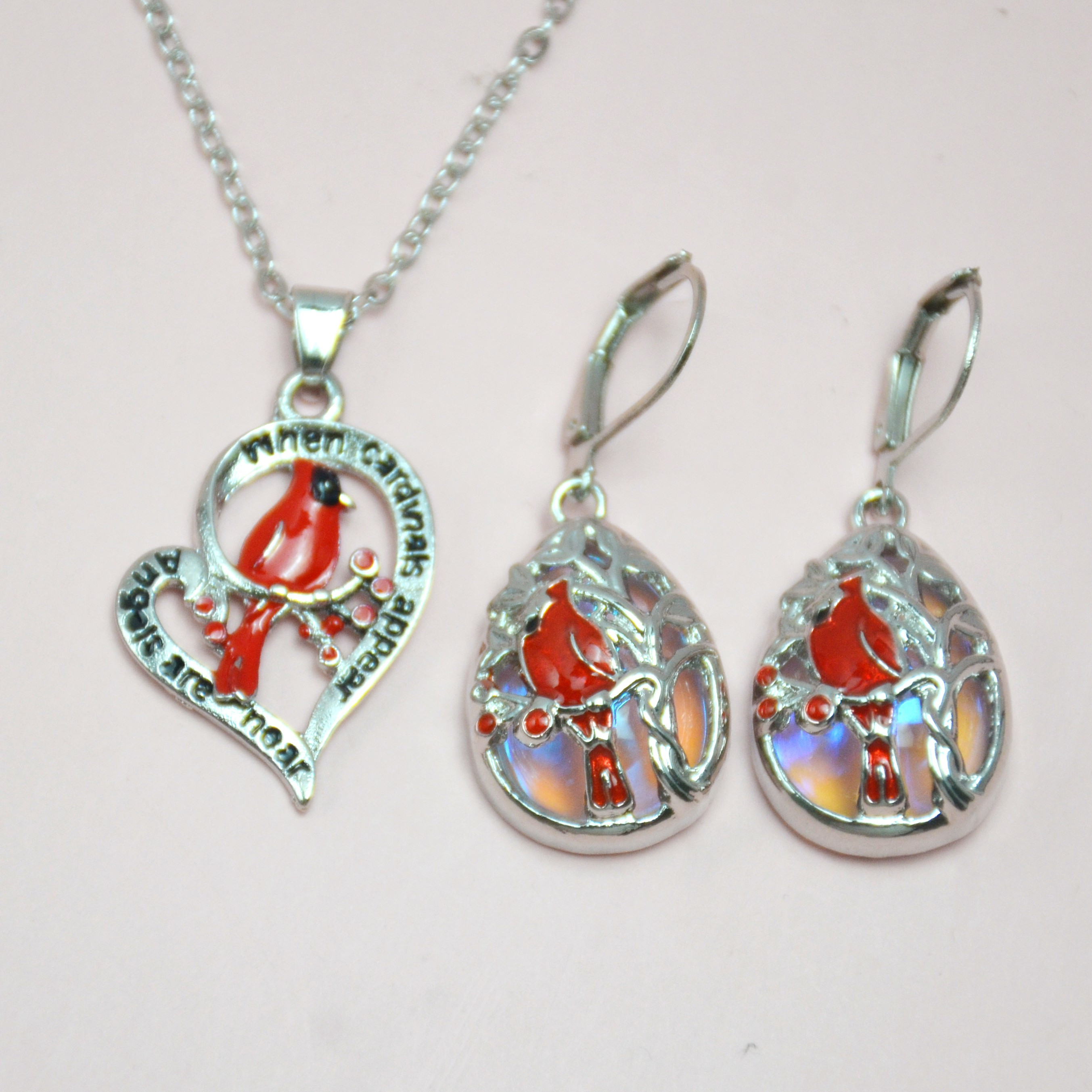 TEMU 3pcs Red Brid Necklace Earrings Set Red Animal Valentine's Day Anniversary Birthday Party Gift Jewelry