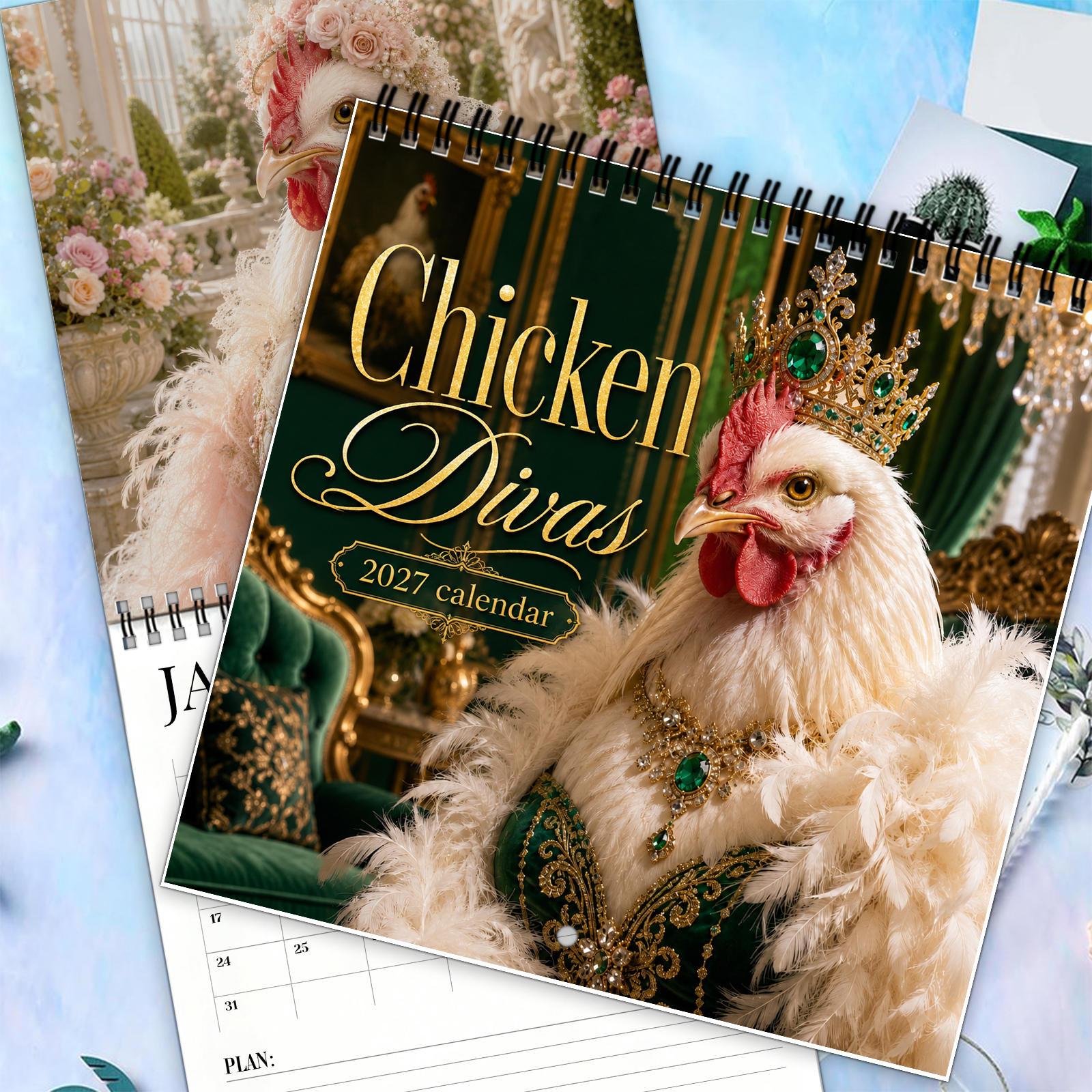 TEMU 1pc 2027 Chicken Divas Wall Calendar - Funny Hen Photography With Hens, Monthly Pages & Twin-wire Hanging System Suitable For Farmhouse Decor,